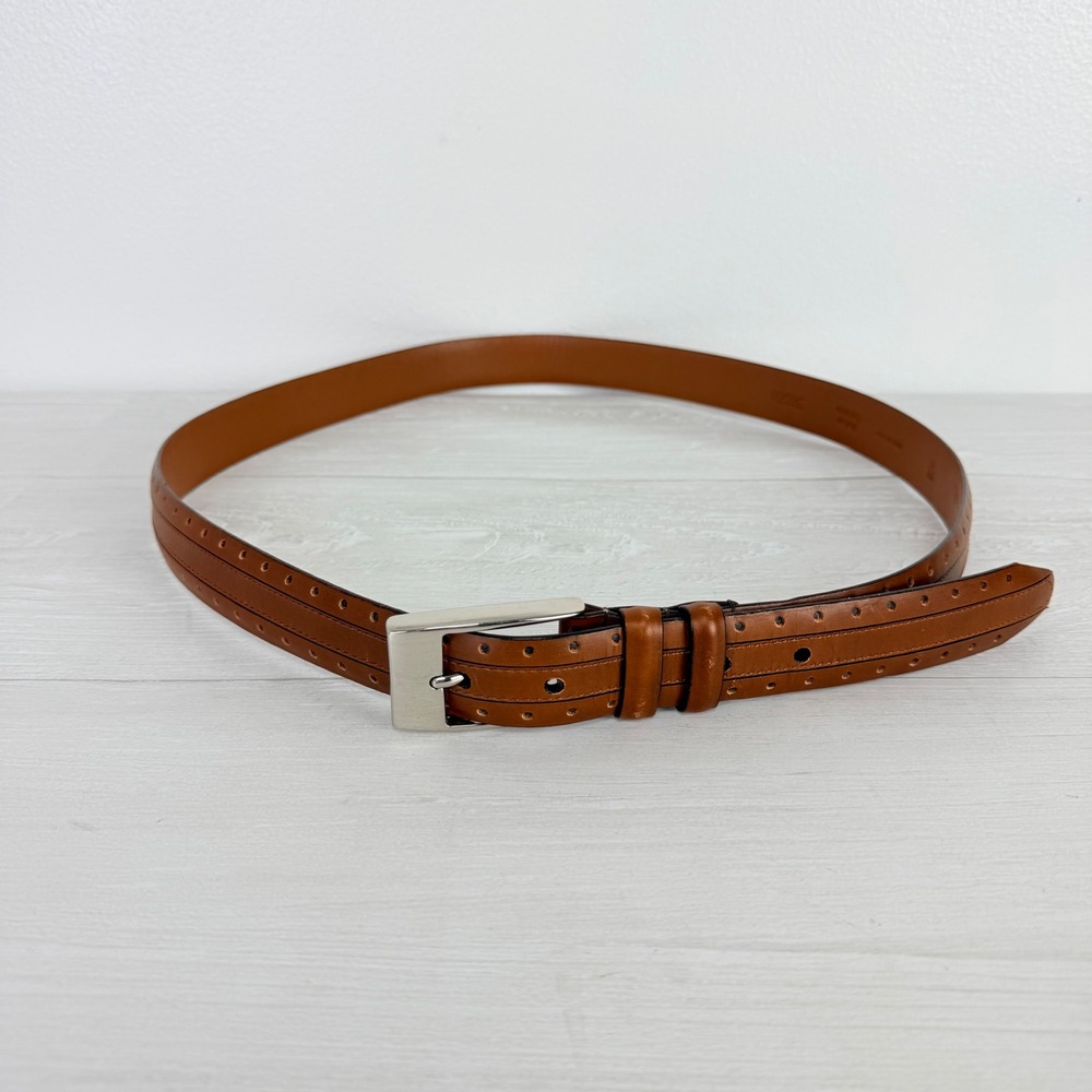 Allen Edmonds Italian Calfskin Leather Belt Mens 42 Cognac Brown‎ Perforated